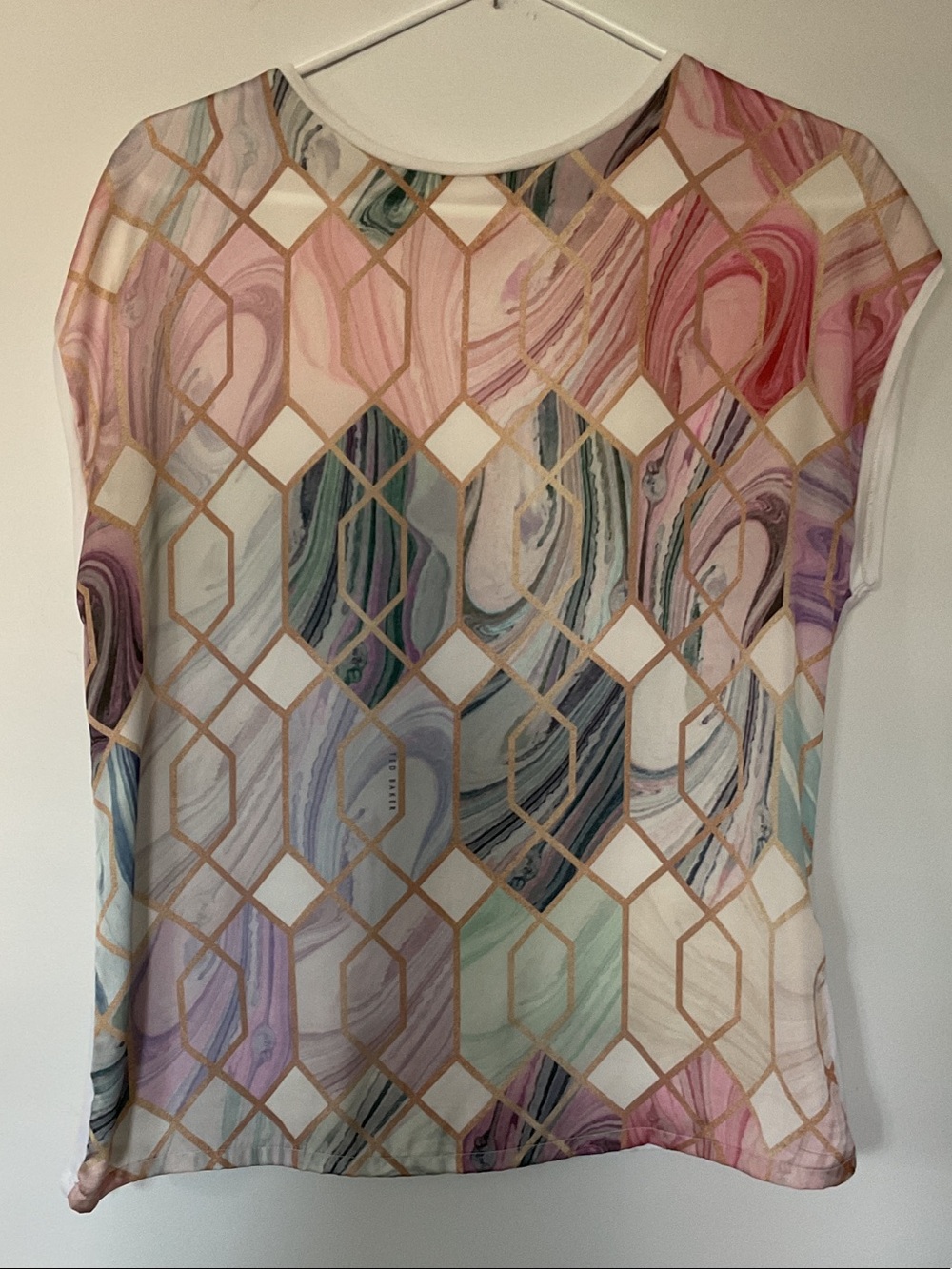 Ted Baker London Pastel Marble & Gold Lattice Short Sleeve Top